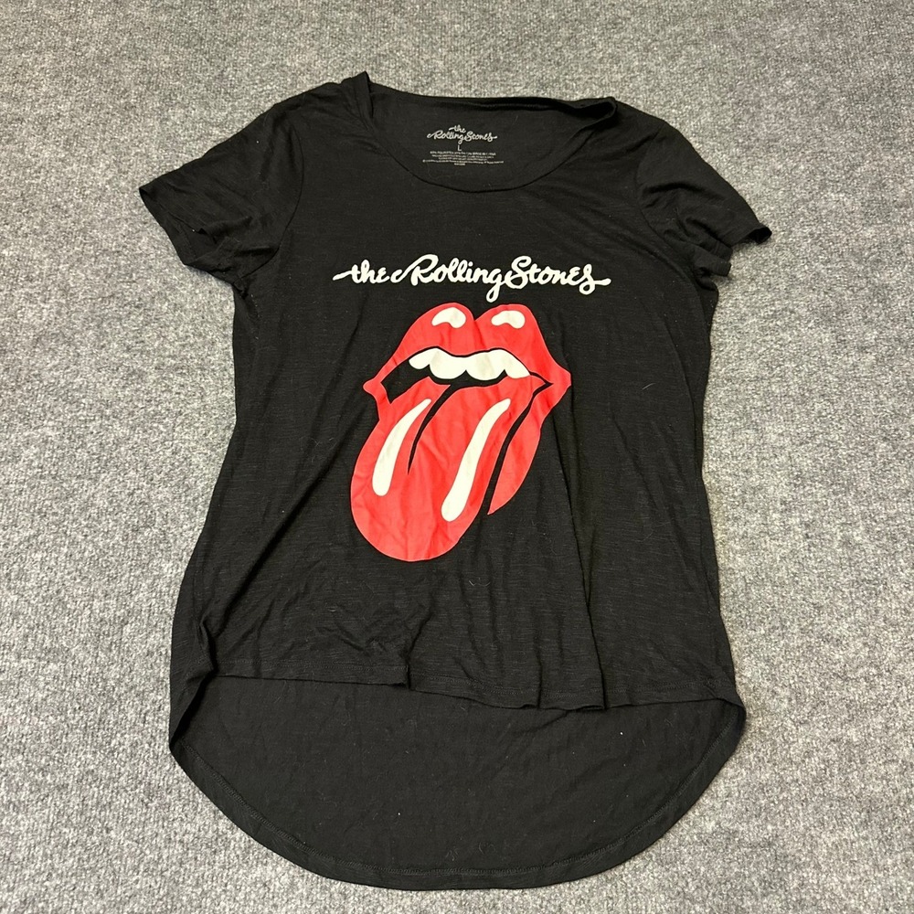 The Rolling Stones Shirt Womens Size L Black Rayon Blend Graphic Rock Band Tee